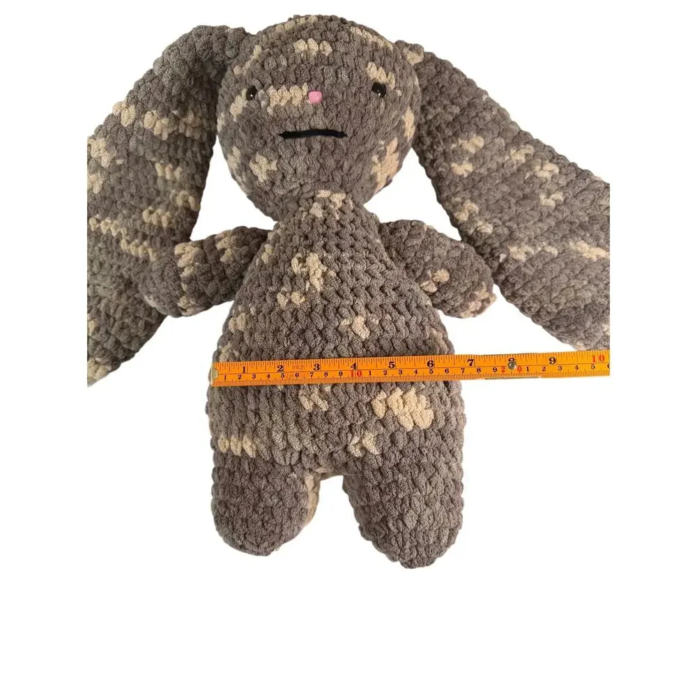 Handmade Crochet Bunny Plush Long Floppy Ears Grey Cream Chenille Amigurumi Toy